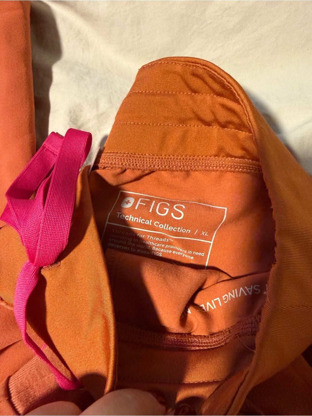 Figs Women’s Terracotta Scrub Set with Pink Drawstring Accent - Picture 3 of 3
